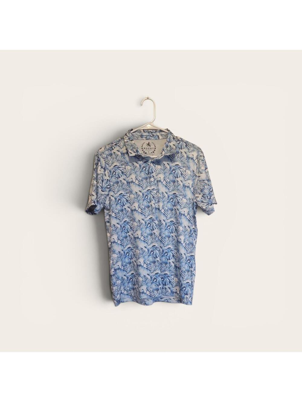 Rugby University The Painted Polo Men's Blue Floral Print Short Sleeve Shirt